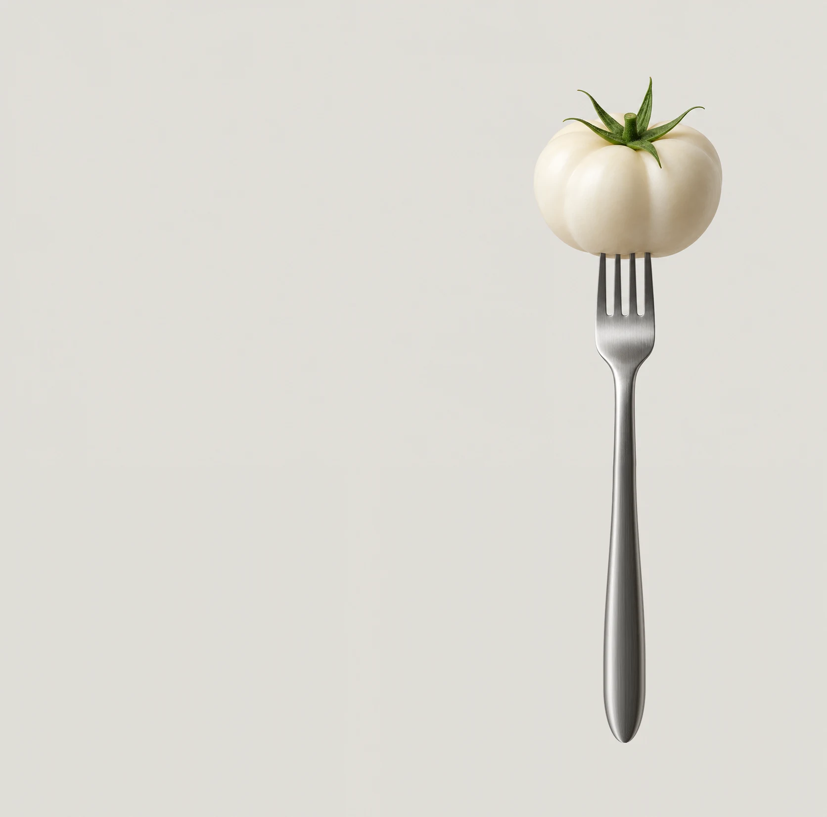 포크에 꽂힌 흰 토마토
